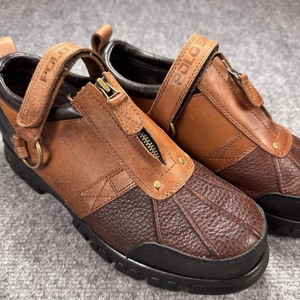 Vintage Polo Sport Ralph Lauren Duck Shoes Mens Size 10.5D Leather Zipper Strap